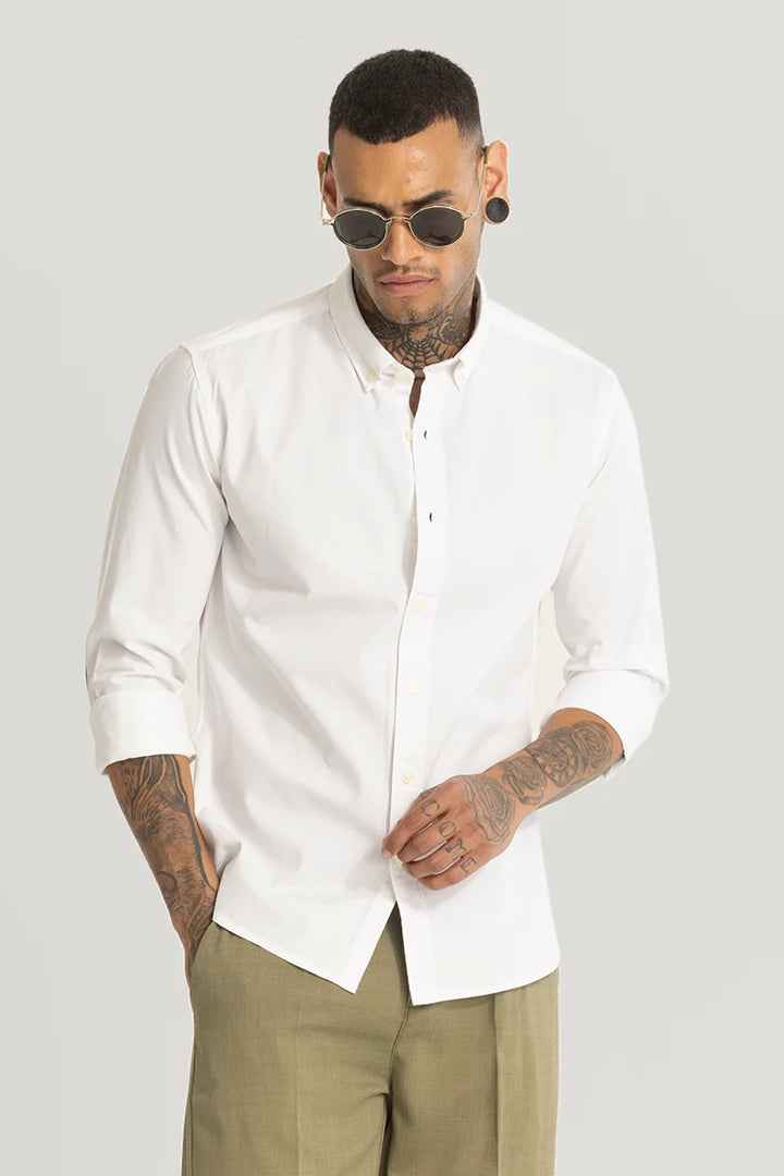 White Elbow Patch Oxford Shirt