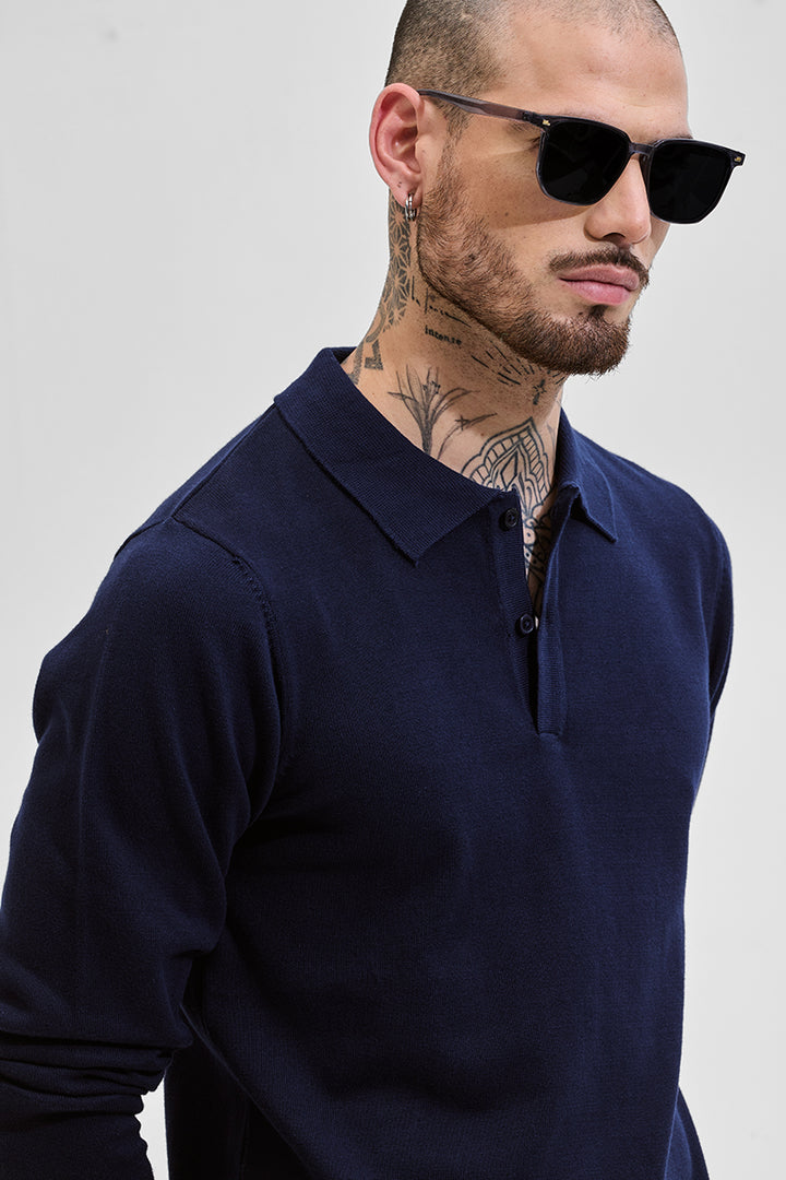 Core Lab Navy Slim Fit Knitted Polo T-Shirt