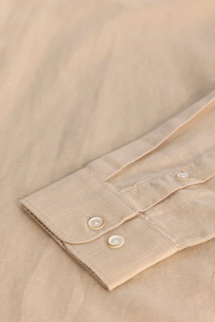 Beige Plain Linen Blend Shirt