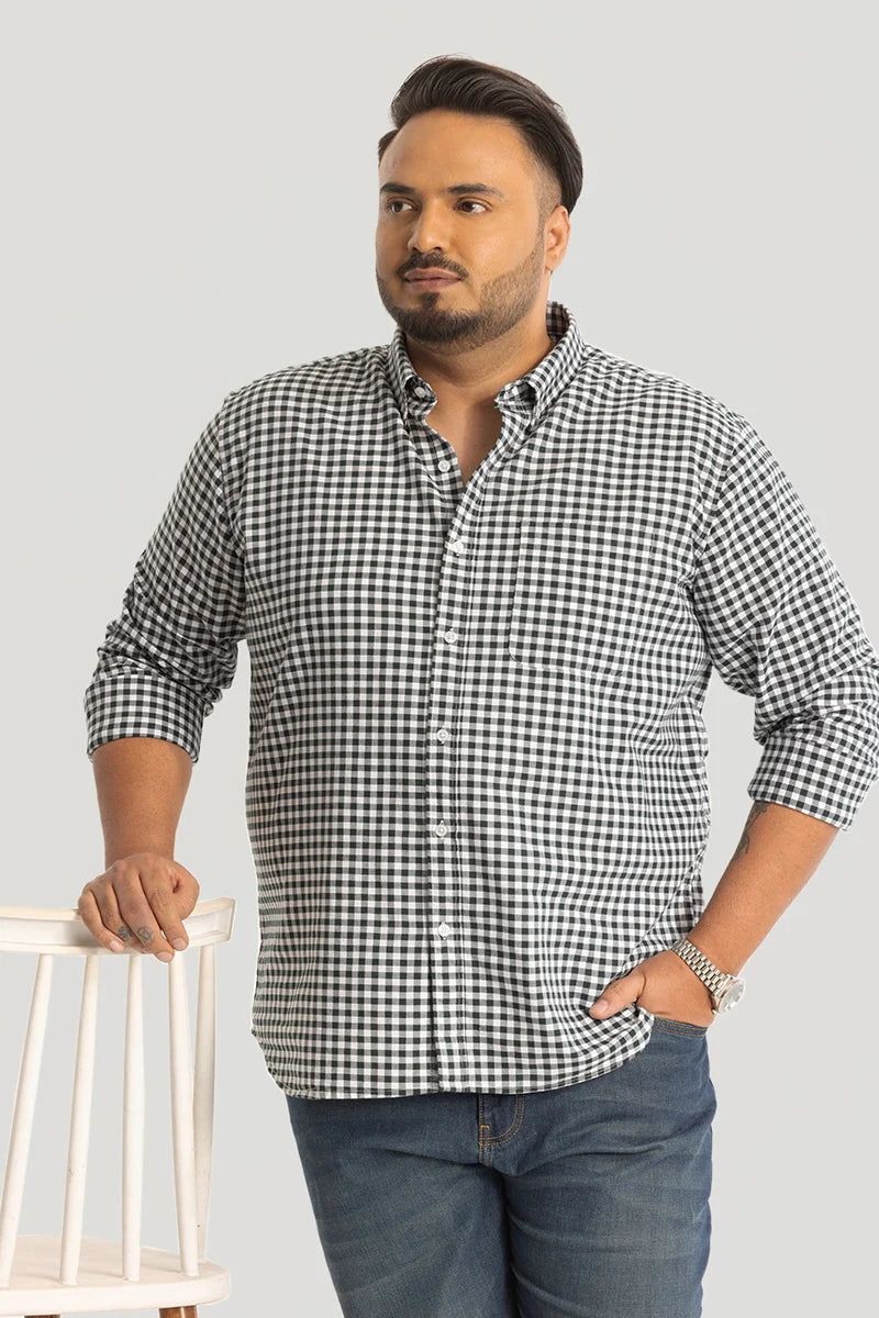 Dark Green Oxford Checks Plus Size Shirt