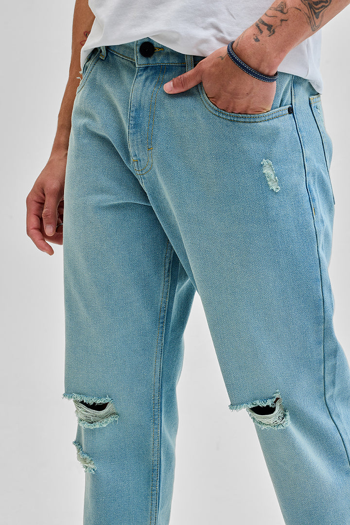 Light Blue Distressed Baggy Fit Jeans