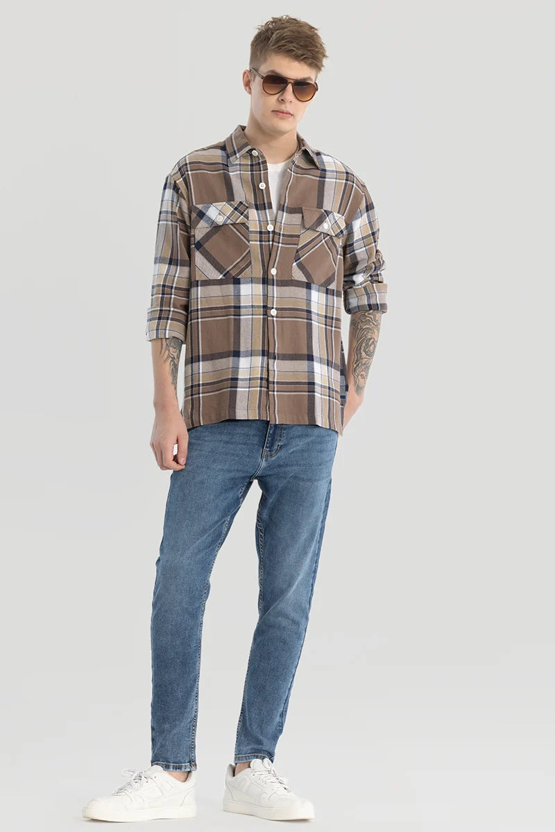 Brown Double Pocket Checks Shirt