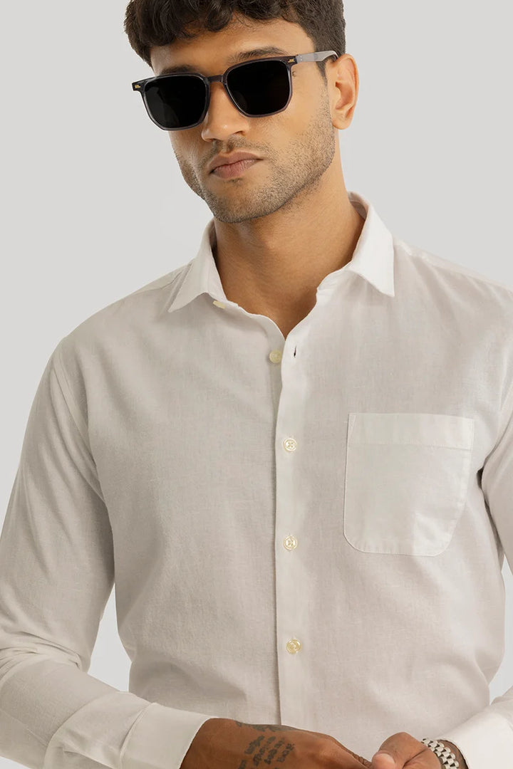 Claudio Off White Plain Linen Shirt