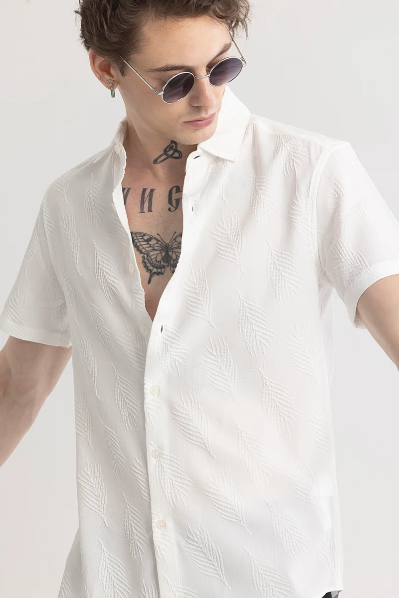 Leaf-Off Textured White Shirt