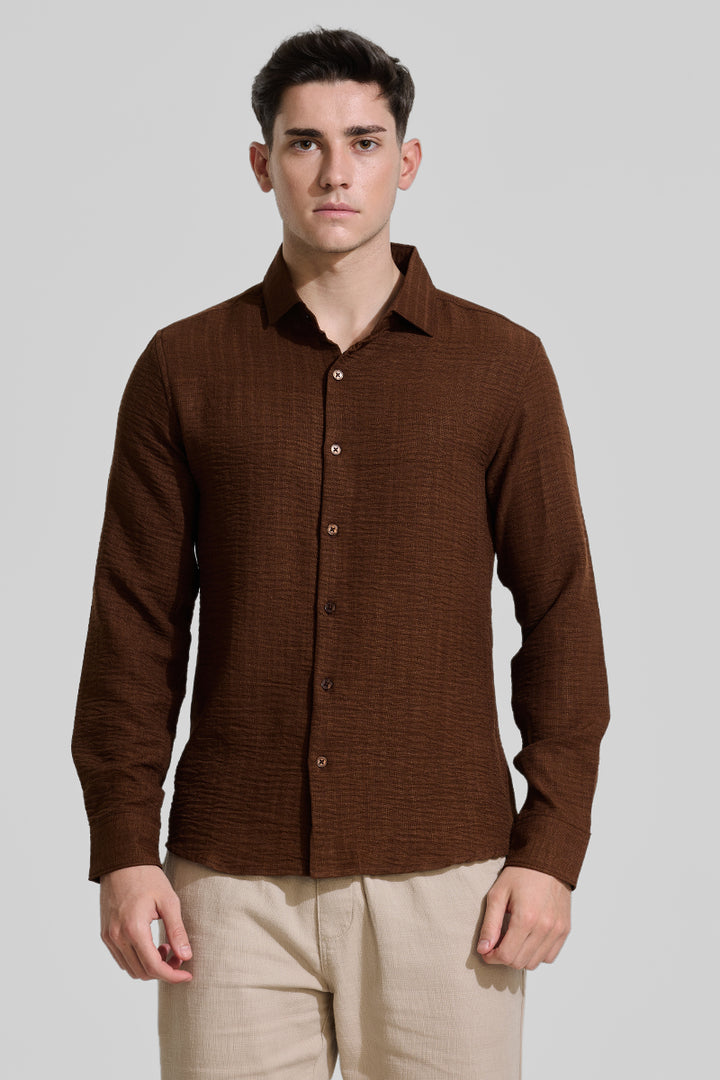 Brown Self-Striped Shirt