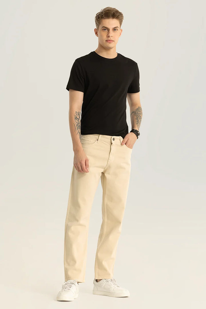 Etienne Cream Plain Relaxed Fit Jeans