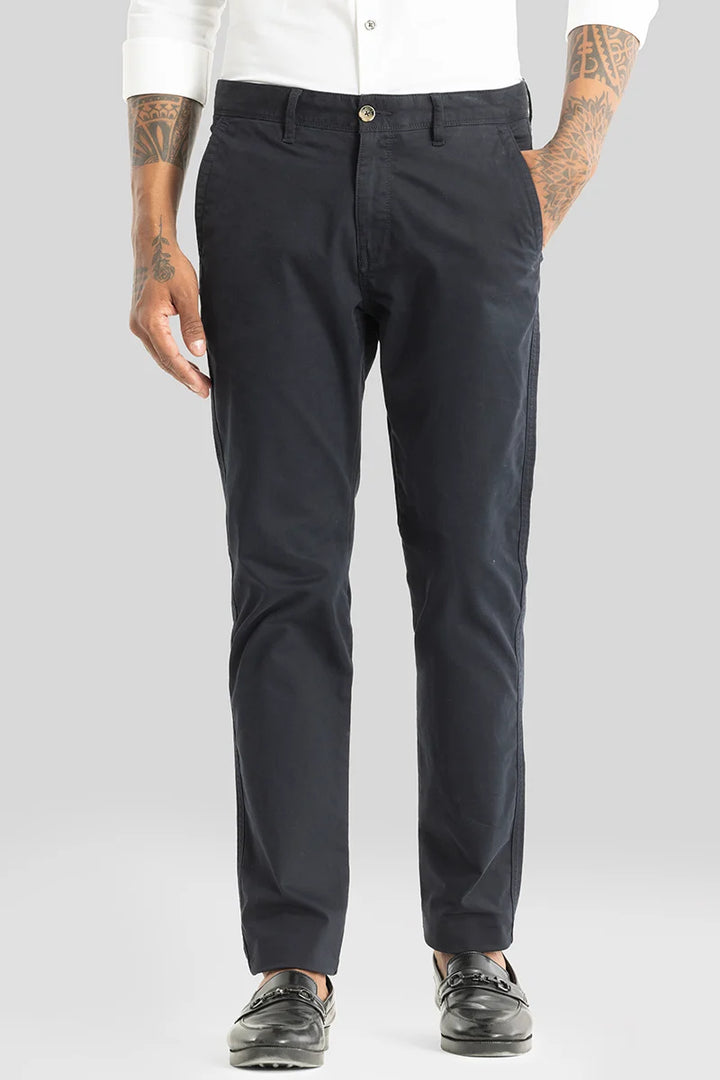 Astral Navy Plain Slim Fit Chinos