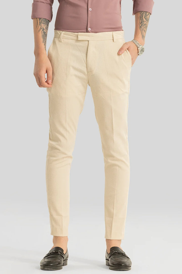 Yann Beige Plain Slim Fit Trousers