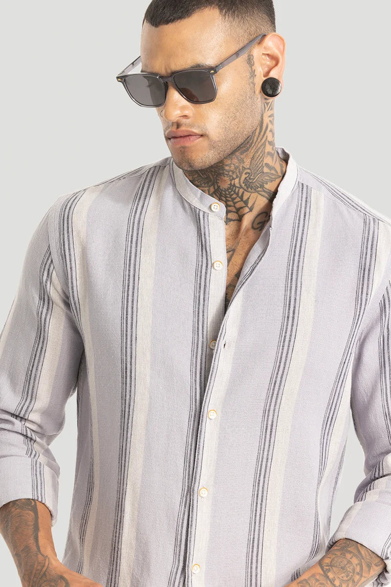 Light Grey Stripes Linen Blend Shirt