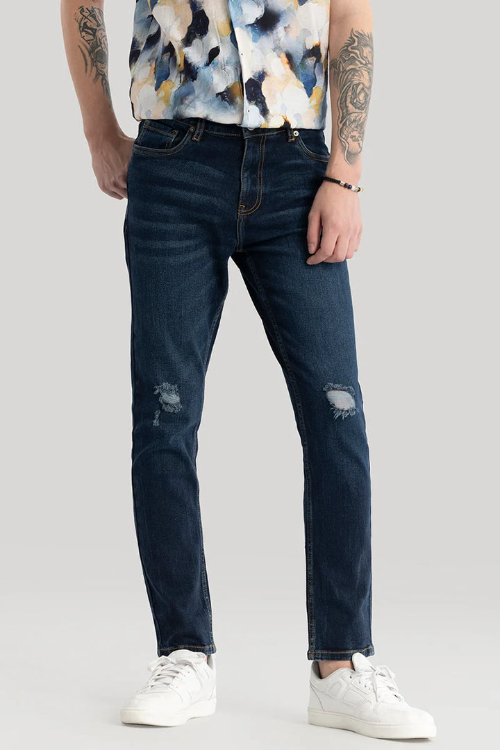 Pascaline Navy Distressed Slim Fit Jeans