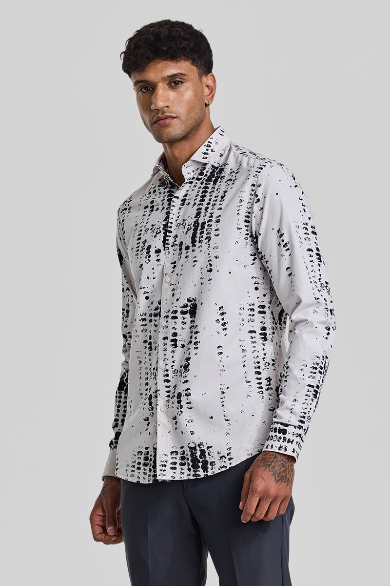 White Abstract Slim Fit Shirt