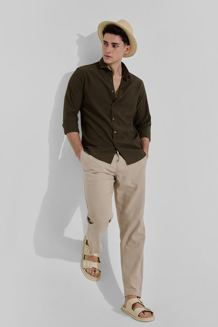 Olive Textured Slim Fit Shirt