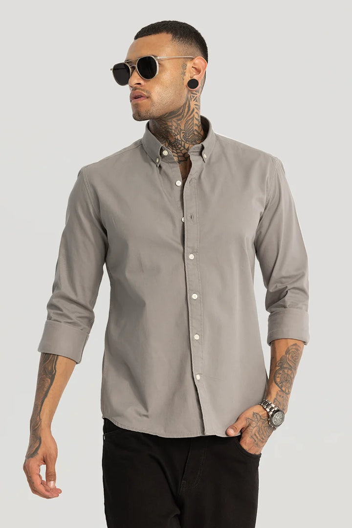 Grey Elbow Patch Oxford Shirt