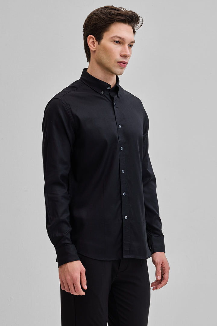 Black Solid Twill Shirt