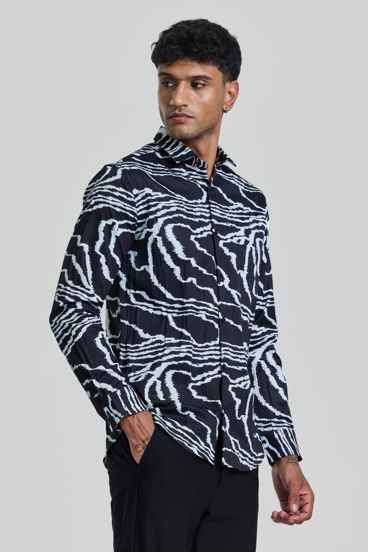 Charcoal Grey Abstract Slim Fit Shirt