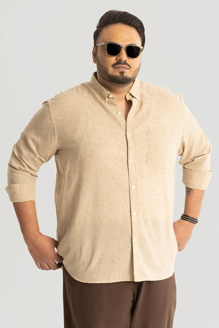 Beige Linen Blend Plus Size Shirt