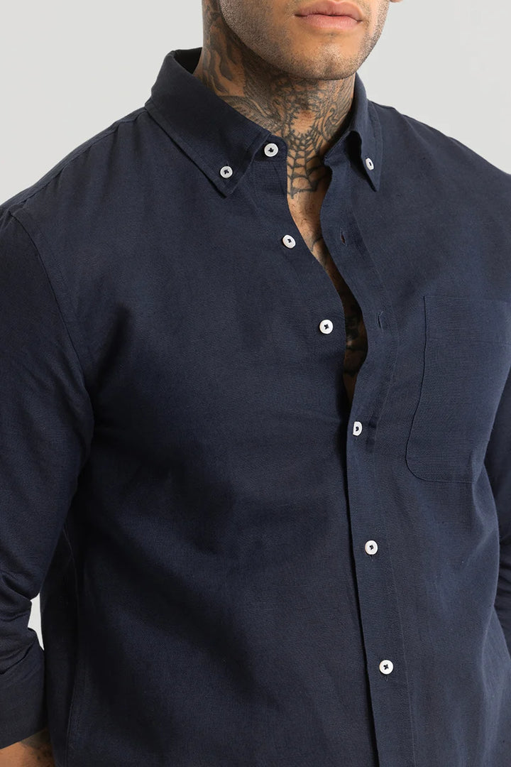 Navy Linen Blend Shirt