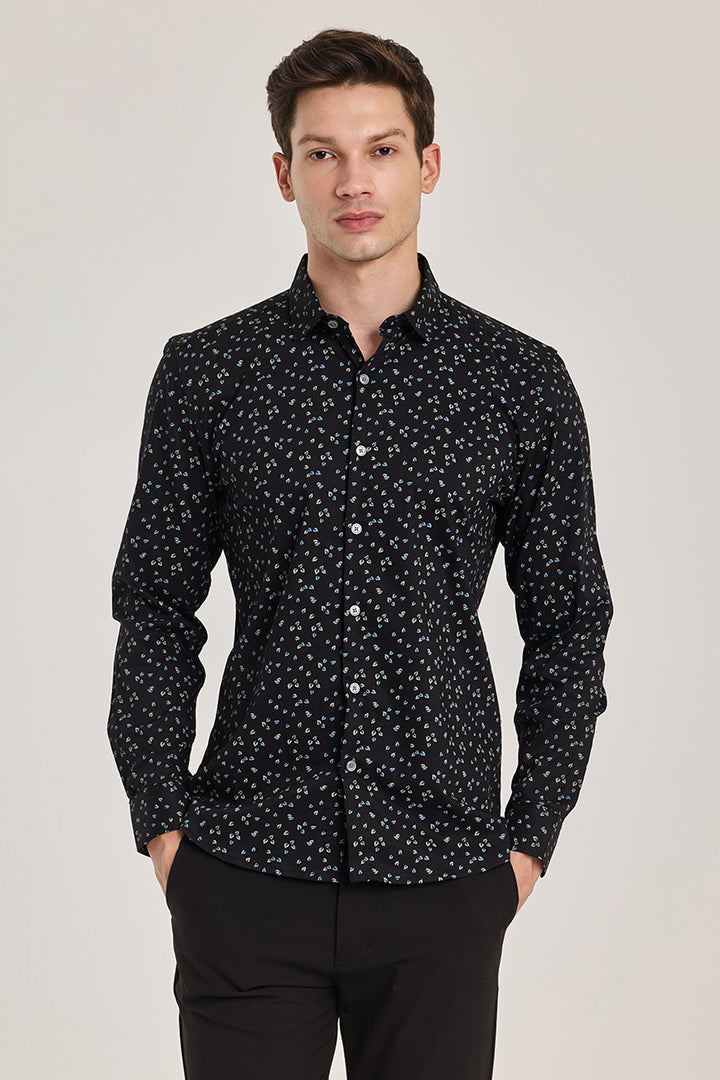 Black Printed Slim FIt Shirt