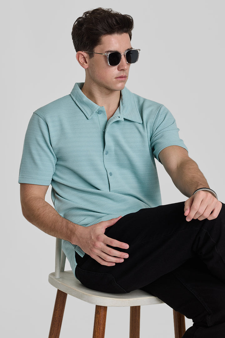 Turquoise Textured Polo T-Shirt