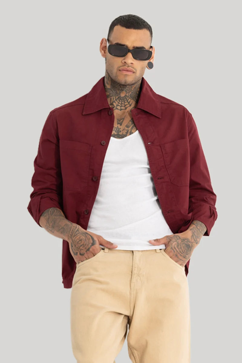 Double Pocket Maroon Overshirt