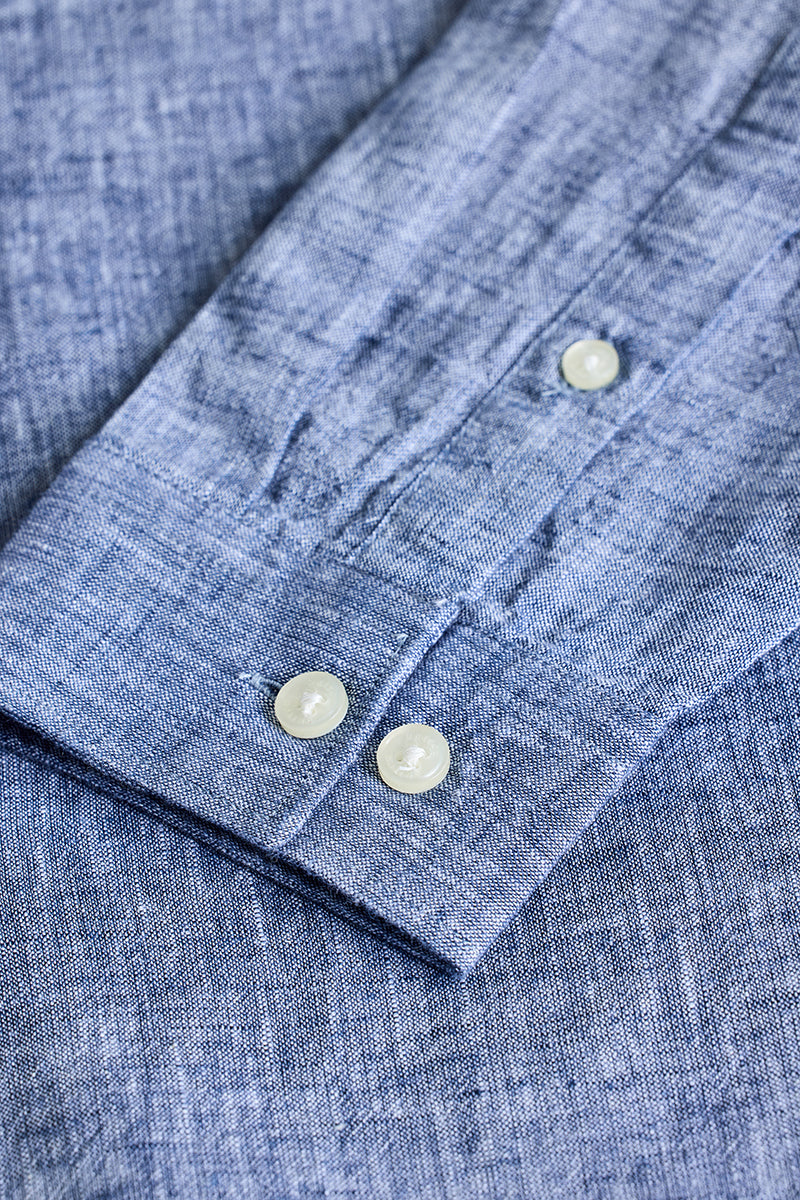 Blue Textured Linen Shirt