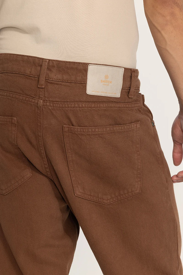 Brown Plain Baggy Fit Jeans