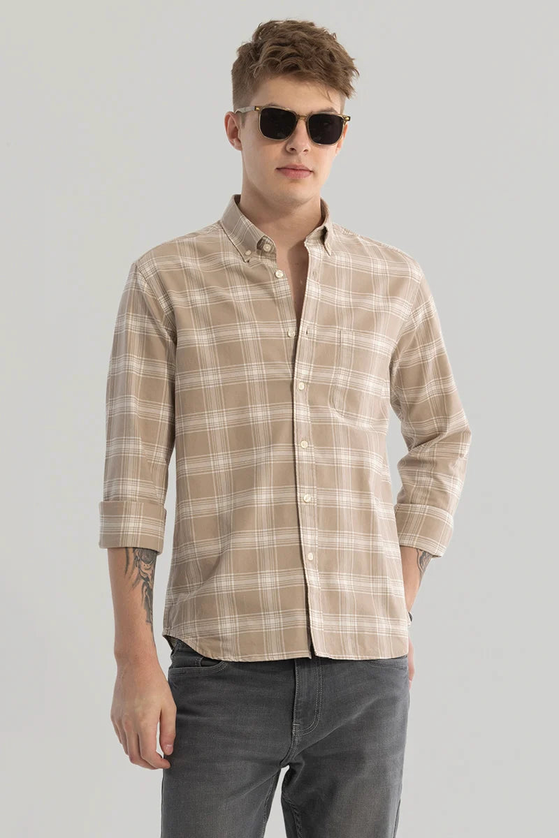 Beige Checks Oxford Shirt