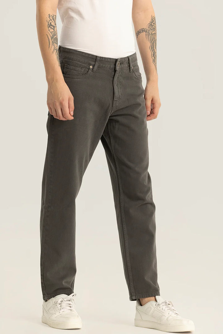 Etienne Charcoal Grey Plain Relaxed Fit Jeans