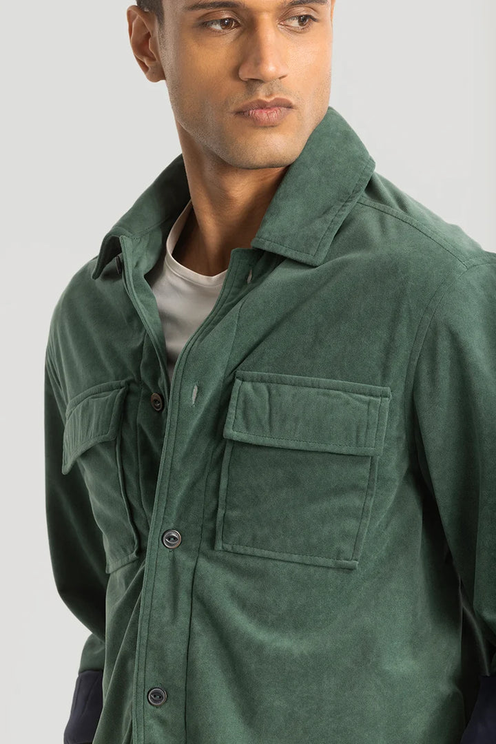 Green Suede Double Pocket Overshirt