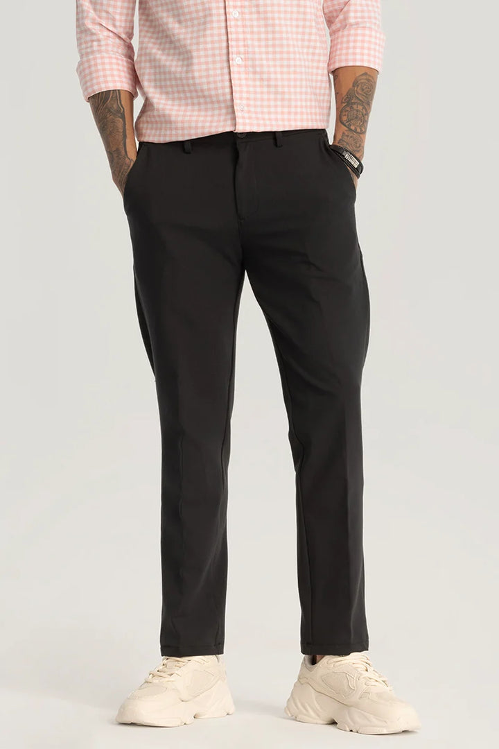 Black Plain Regular Fit Trousers