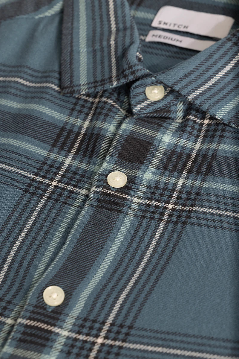 Steel Blue Checks Slim Fit Shirt