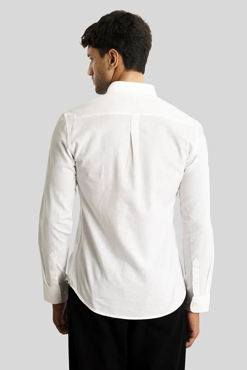 Henri White Plain Linen Blend Shirt