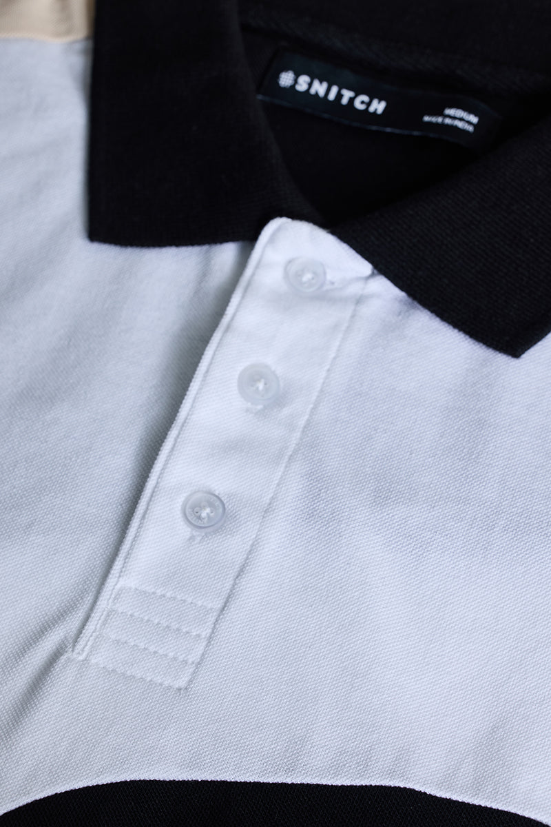 White Colourblocked Polo T-Shirt