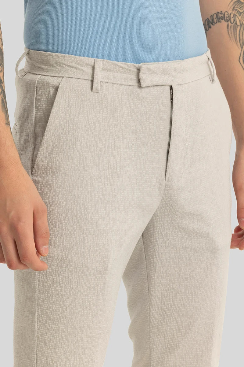 Yann Cream Plain Slim Fit Trousers