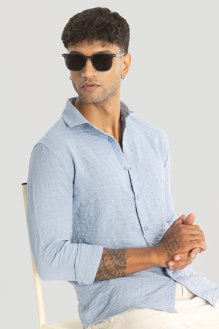 Blue Self-Design Shirt