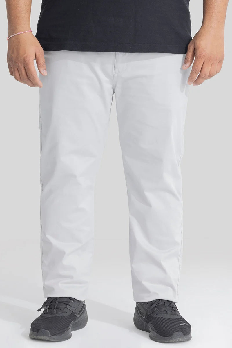 Seemly Off White Plain Regular Fit Plus Size Chinos