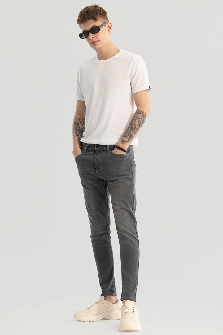 Grey Plain Skinny Fit Jeans