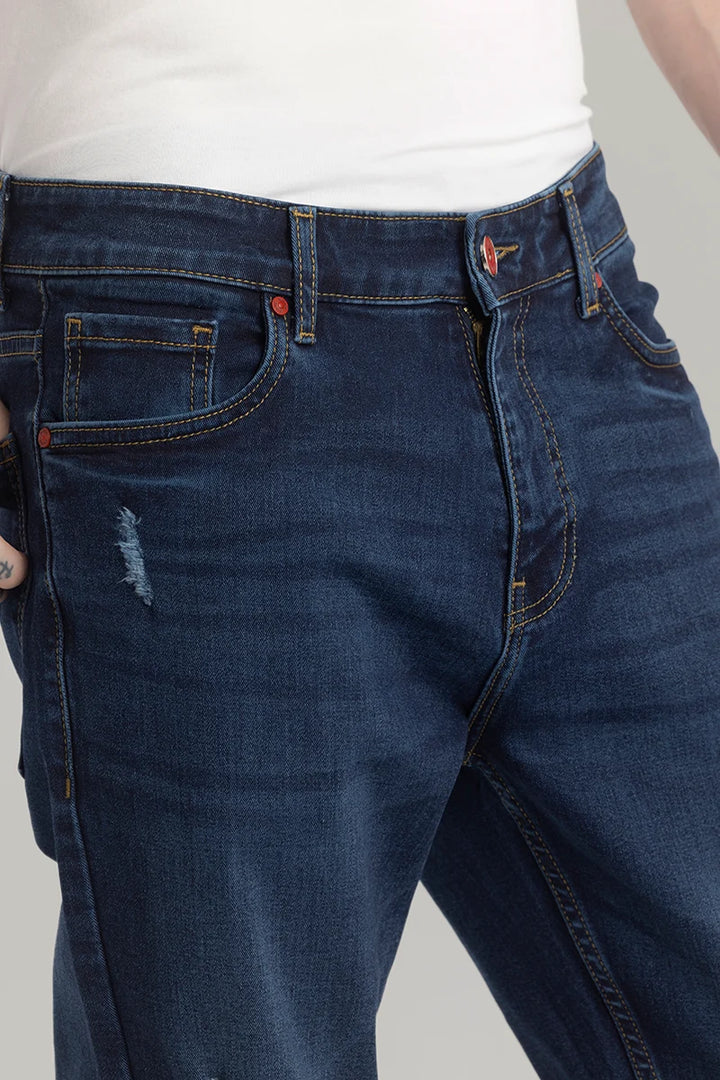 Denimique Navy Blue Distressed Slim Fit Jeans