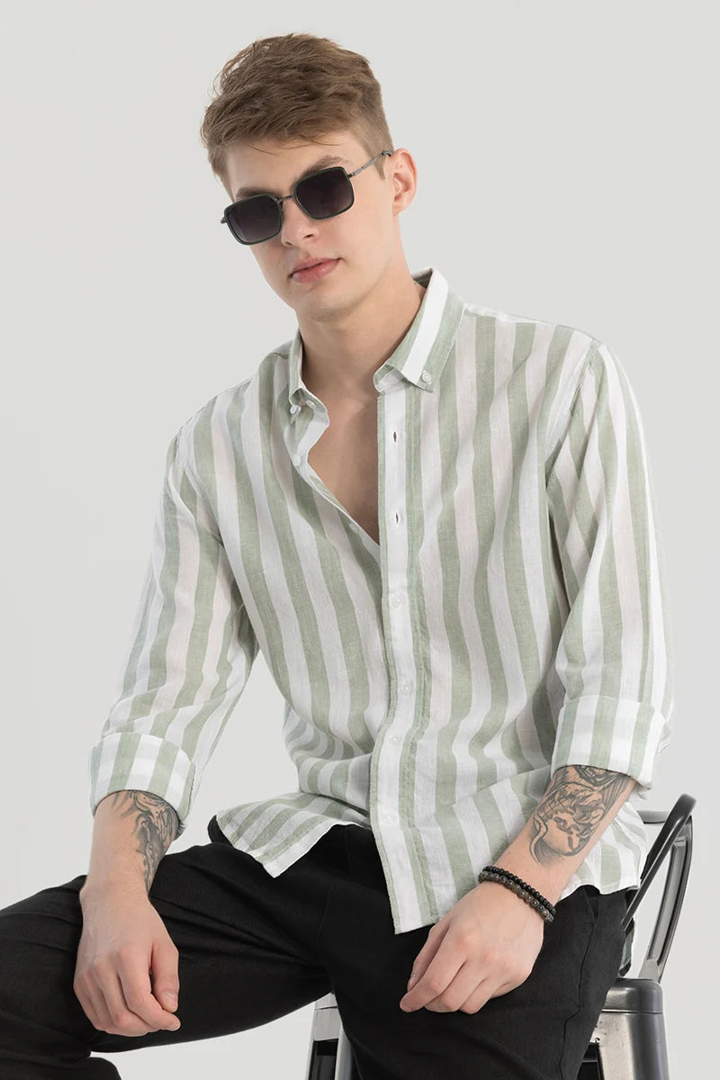 Sage Stripes Linen Blend Shirt