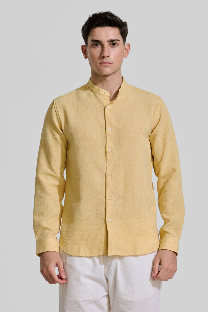 Yellow Mandarin Textured Shirt