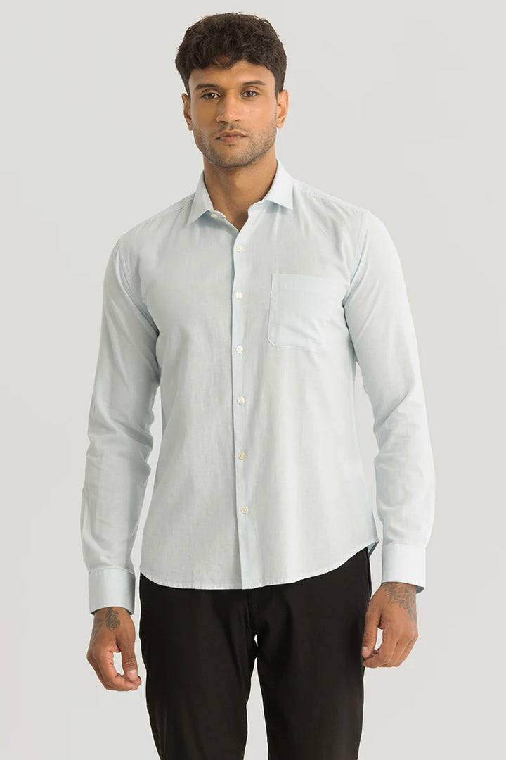 Claudio Light Blue Plain Linen Shirt