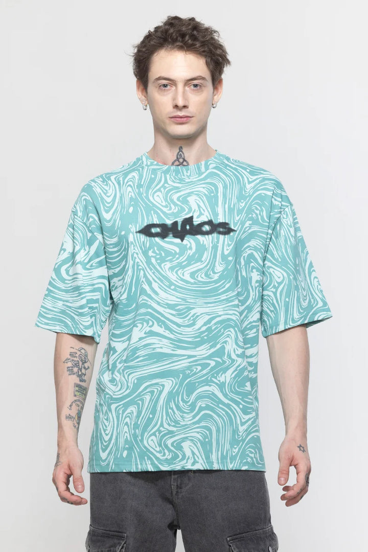 Chaos Printed Blue Oversized T-Shirt