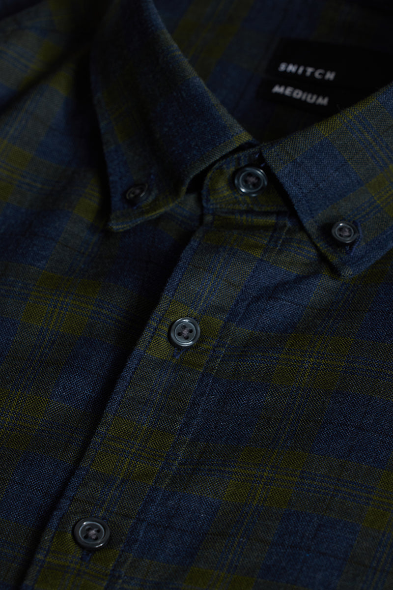 Olive Checks Slim Fit Shirt