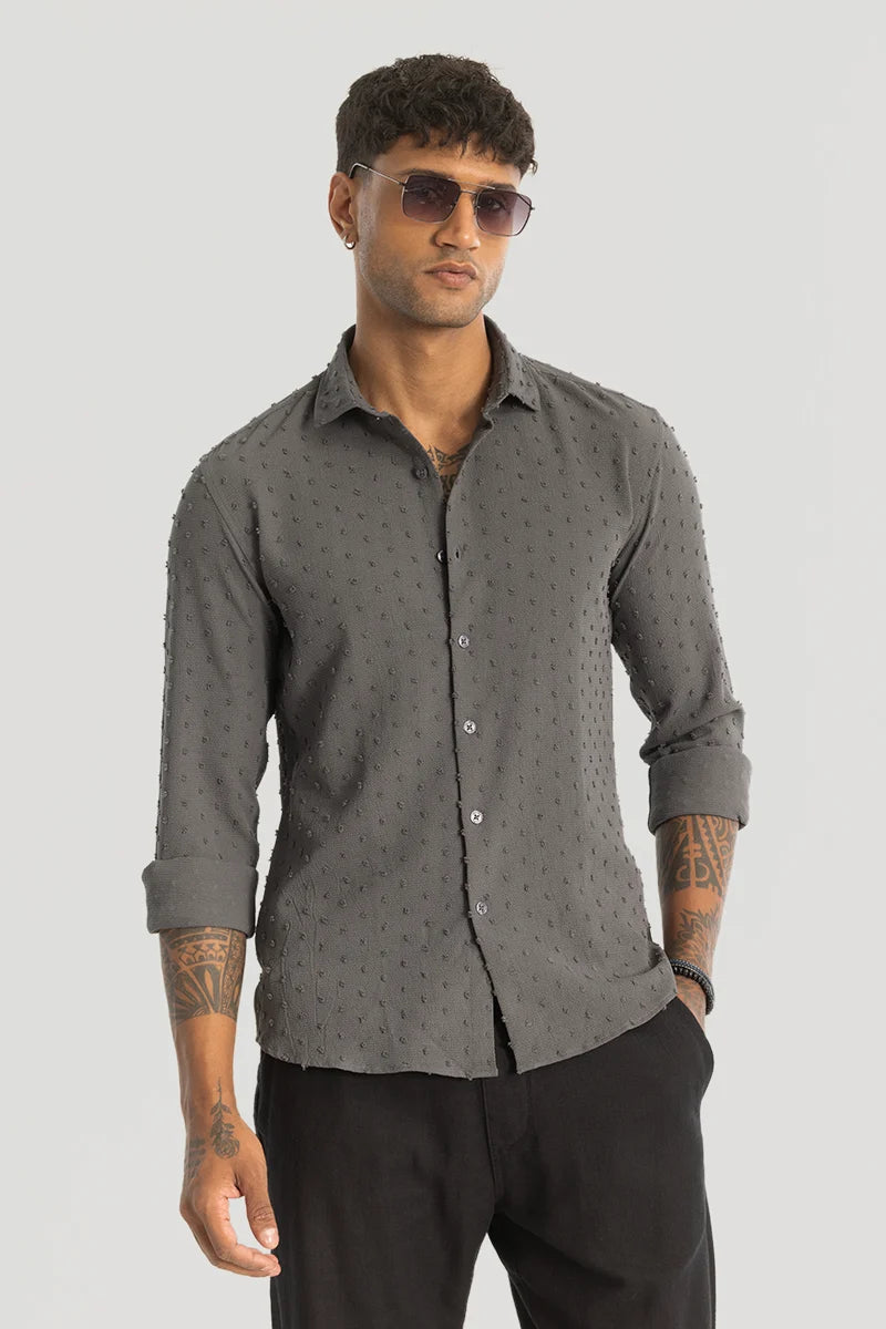 Grey Textured Slim Fit Shirt