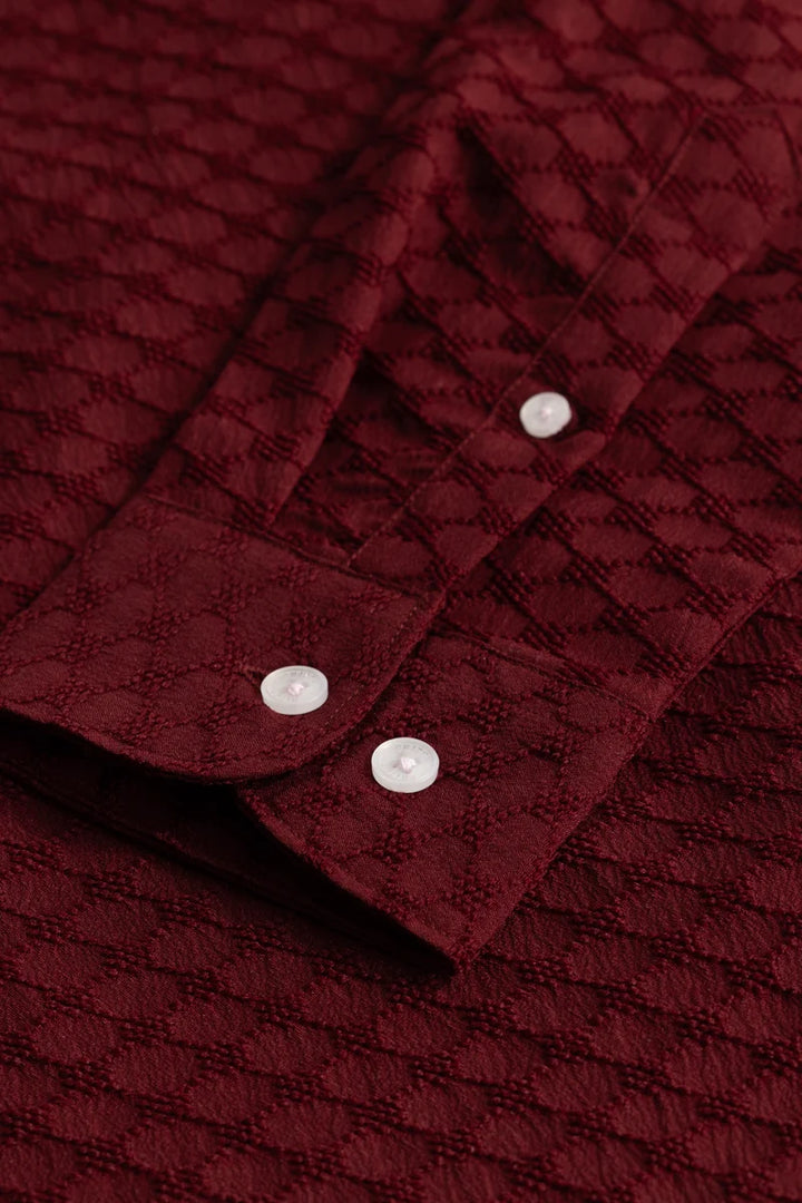 Maroon Textured Stretch Shirt