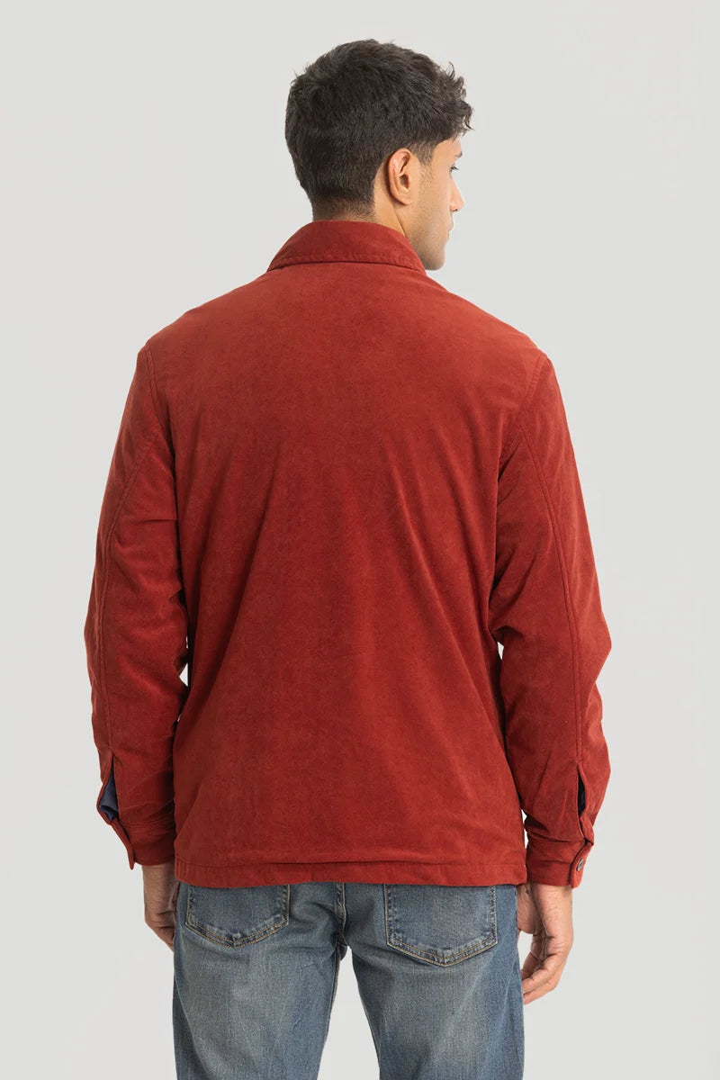 Red Suede Double Pocket Overshirt