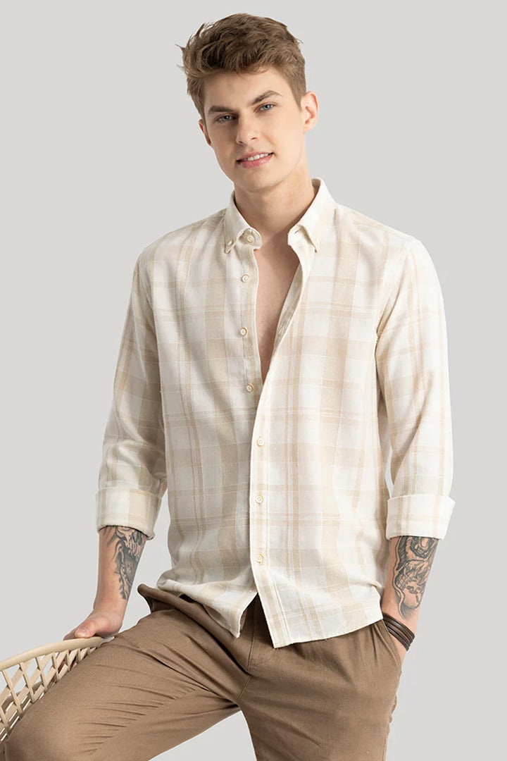 Zoe Cream Linen Checks Shirts