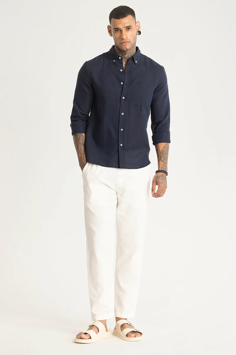 Navy Linen Blend Shirt