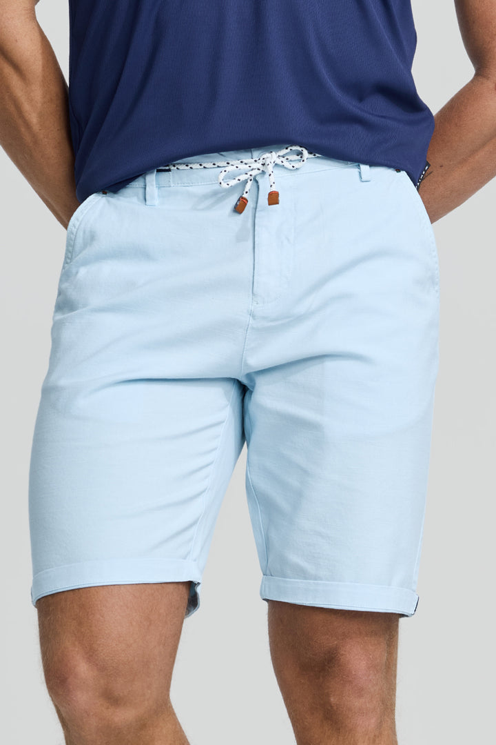 Light Blue Plain Linen Regular Fit Shorts