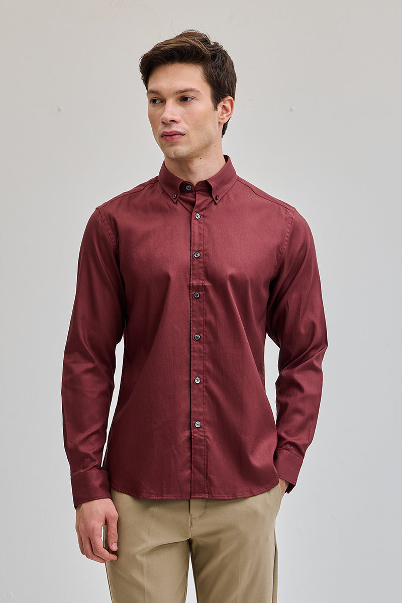 Maroon Solid Twill Shirt